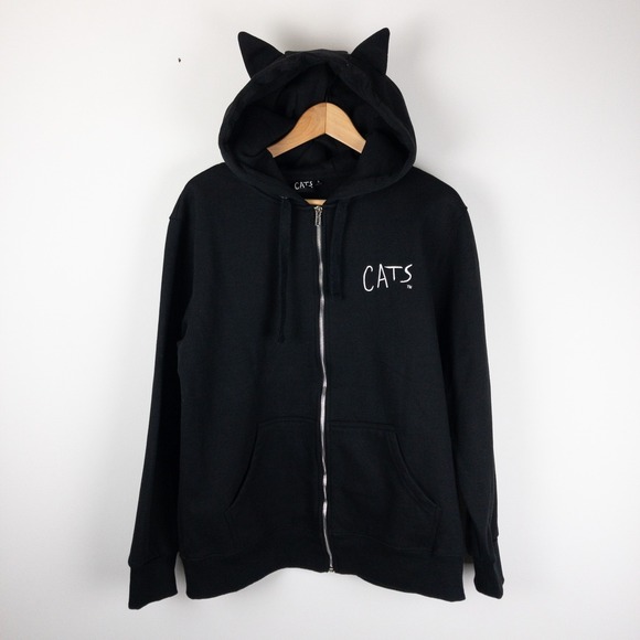 VTG Cats Musical Hoodie Adult Large Chest 42 Black Broadway Eyes New York City - Picture 1 of 8
